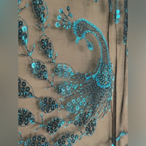 NWOT Peacock Shawl Scarf Women’s One Size Fits Most OS Black Blue Sequin Fringe - Picture 7 of 8